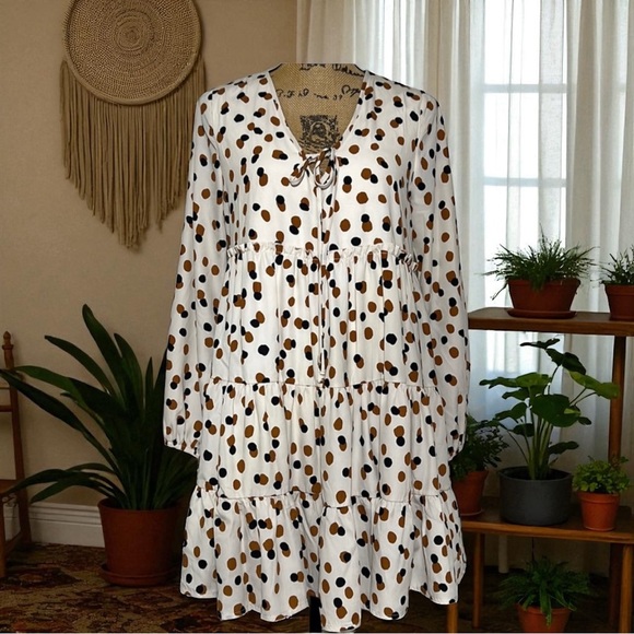 Altar'd State Dresses & Skirts - ALTAR’D STATE Polka Dot Babydoll Dress XS 17” p2p Tan Multi $80 Retail NWOT